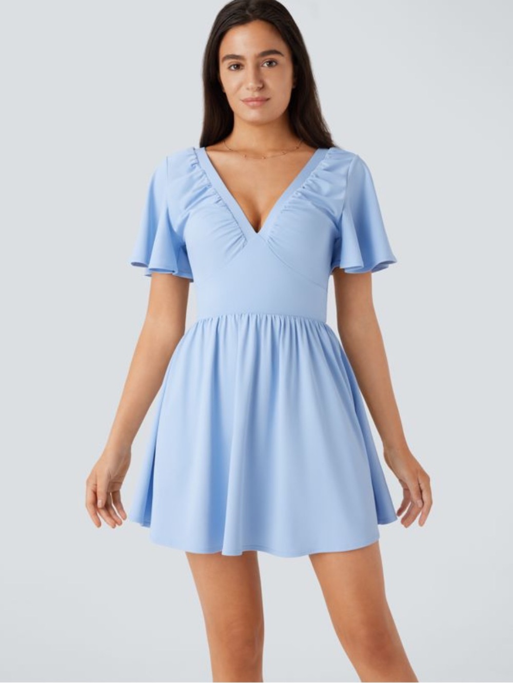NWOT Halara Blue V Neck Tie Back Babydoll Short sleeve Dress